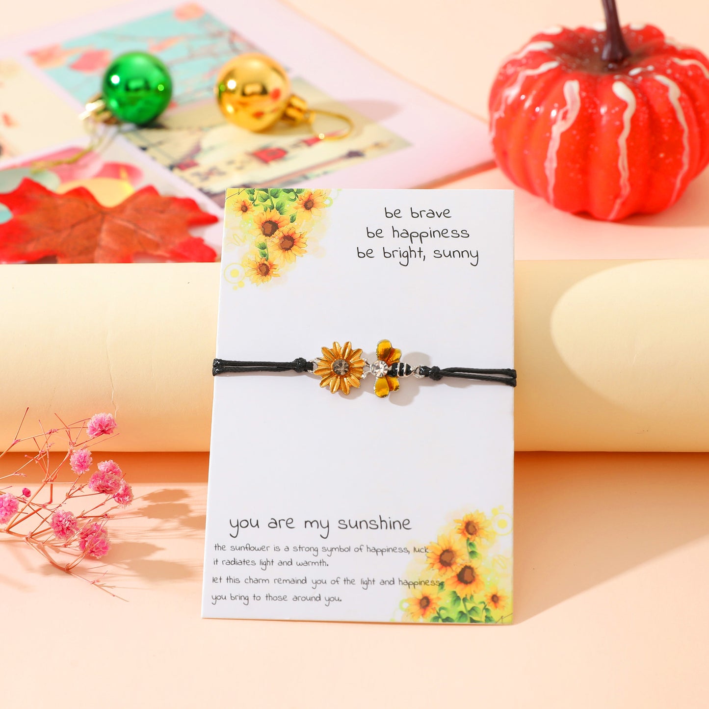 Sweet Sunflower Plant Bee Ccb Pu Leather Alloy Enamel Plating Inlay Rhinestones Gold Plated Rhodium Plated Unisex Drawstring Bracelets