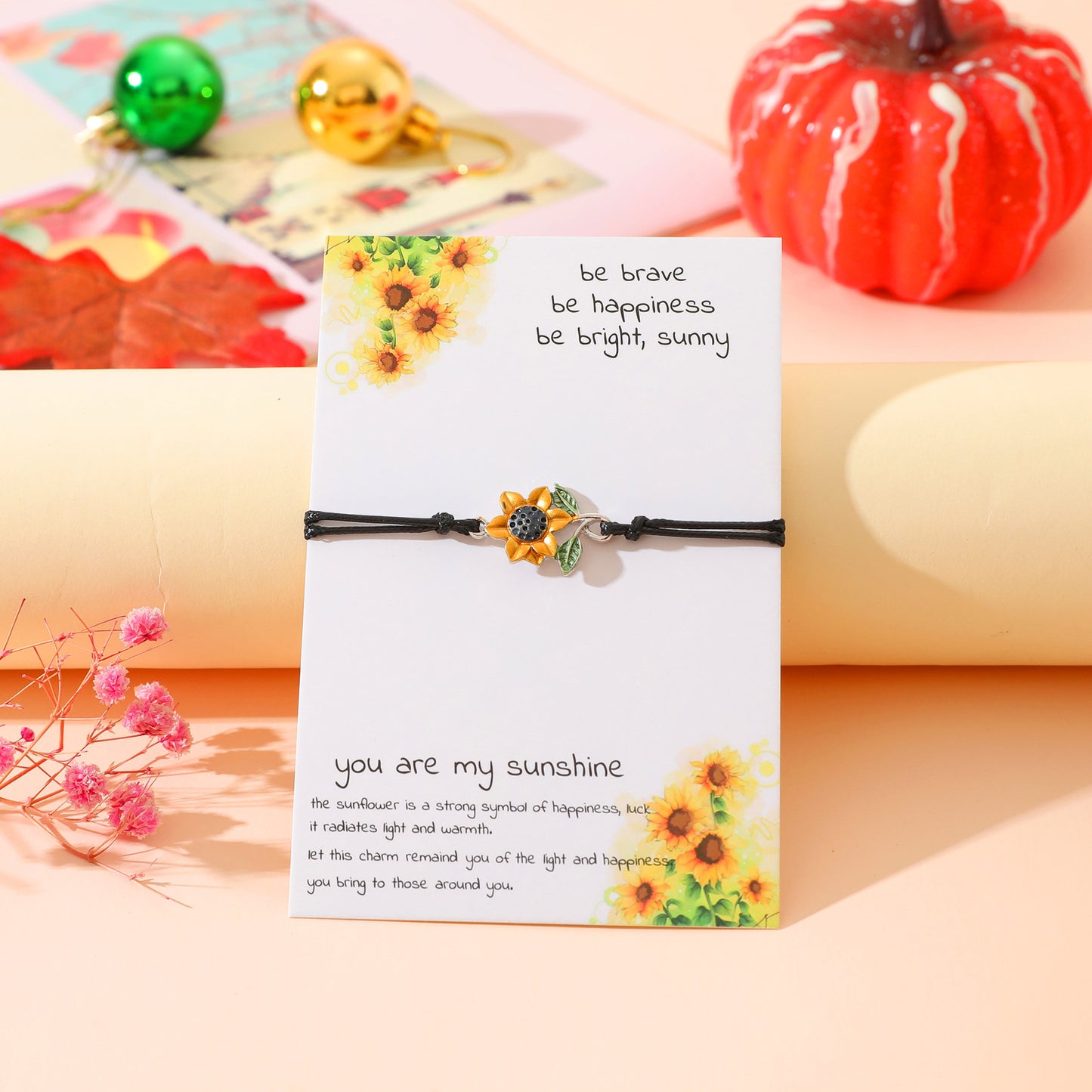 Sweet Sunflower Plant Bee Ccb Pu Leather Alloy Enamel Plating Inlay Rhinestones Gold Plated Rhodium Plated Unisex Drawstring Bracelets