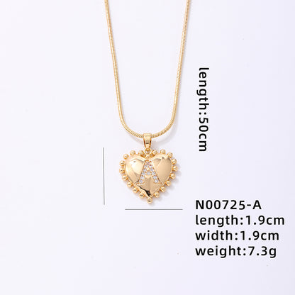 Ig Style Simple Style Letter Heart Shape Stainless Steel Copper 18k Gold Plated Zircon Pendant Necklace In Bulk