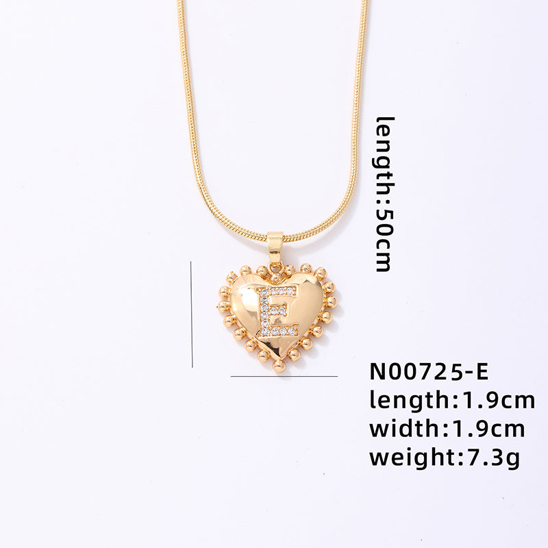 Ig Style Simple Style Letter Heart Shape Stainless Steel Copper 18k Gold Plated Zircon Pendant Necklace In Bulk