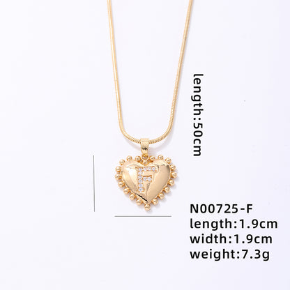 Ig Style Simple Style Letter Heart Shape Stainless Steel Copper 18k Gold Plated Zircon Pendant Necklace In Bulk