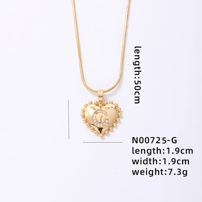 Ig Style Simple Style Letter Heart Shape Stainless Steel Copper 18k Gold Plated Zircon Pendant Necklace In Bulk