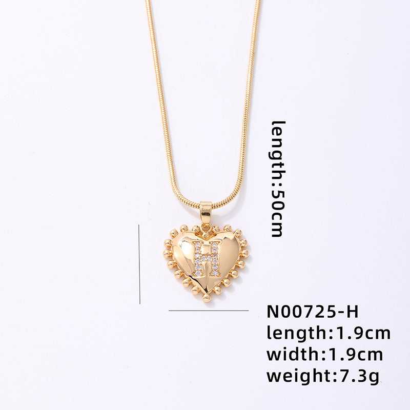 Ig Style Simple Style Letter Heart Shape Stainless Steel Copper 18k Gold Plated Zircon Pendant Necklace In Bulk