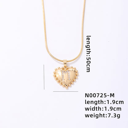 Ig Style Simple Style Letter Heart Shape Stainless Steel Copper 18k Gold Plated Zircon Pendant Necklace In Bulk