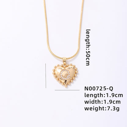 Ig Style Simple Style Letter Heart Shape Stainless Steel Copper 18k Gold Plated Zircon Pendant Necklace In Bulk