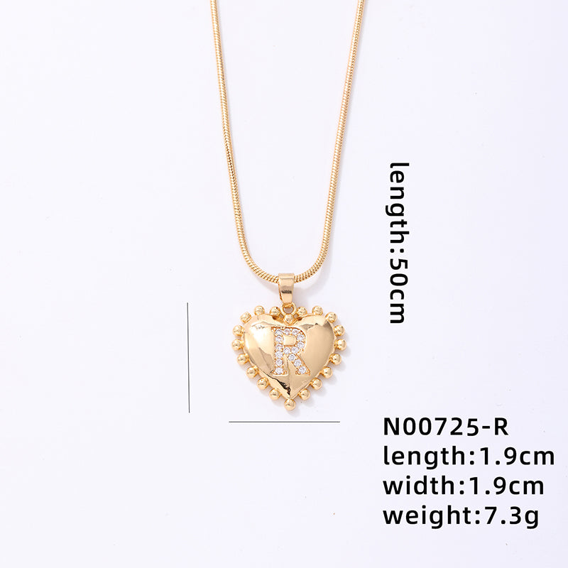 Ig Style Simple Style Letter Heart Shape Stainless Steel Copper 18k Gold Plated Zircon Pendant Necklace In Bulk