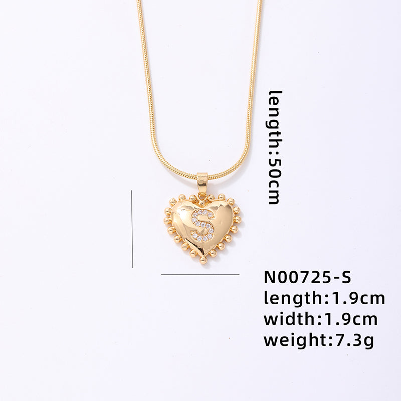 Ig Style Simple Style Letter Heart Shape Stainless Steel Copper 18k Gold Plated Zircon Pendant Necklace In Bulk