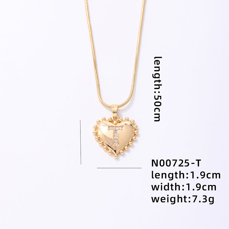 Ig Style Simple Style Letter Heart Shape Stainless Steel Copper 18k Gold Plated Zircon Pendant Necklace In Bulk