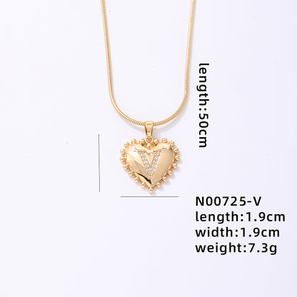 Ig Style Simple Style Letter Heart Shape Stainless Steel Copper 18k Gold Plated Zircon Pendant Necklace In Bulk