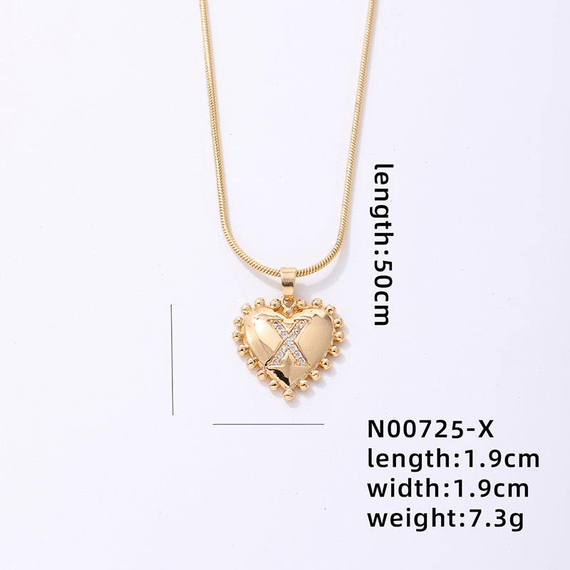 Ig Style Simple Style Letter Heart Shape Stainless Steel Copper 18k Gold Plated Zircon Pendant Necklace In Bulk