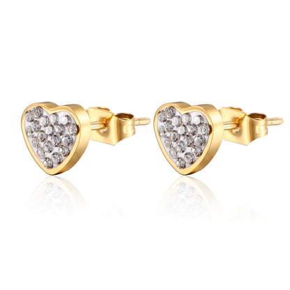 1 Pair Elegant Sweet Heart Shape Plating Inlay Stainless Steel Zircon 18k Gold Plated Ear Studs