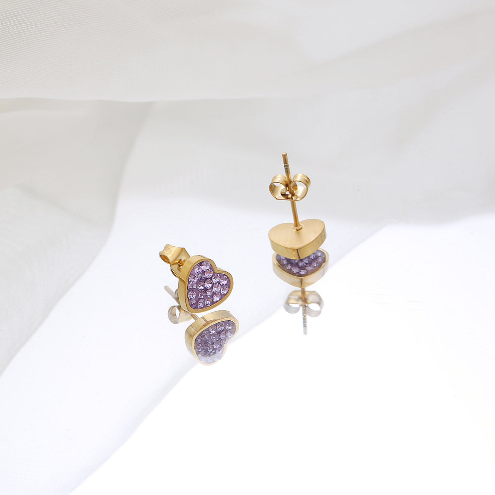 1 Pair Elegant Sweet Heart Shape Plating Inlay Stainless Steel Zircon 18k Gold Plated Ear Studs