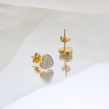 1 Pair Elegant Sweet Heart Shape Plating Inlay Stainless Steel Zircon 18k Gold Plated Ear Studs