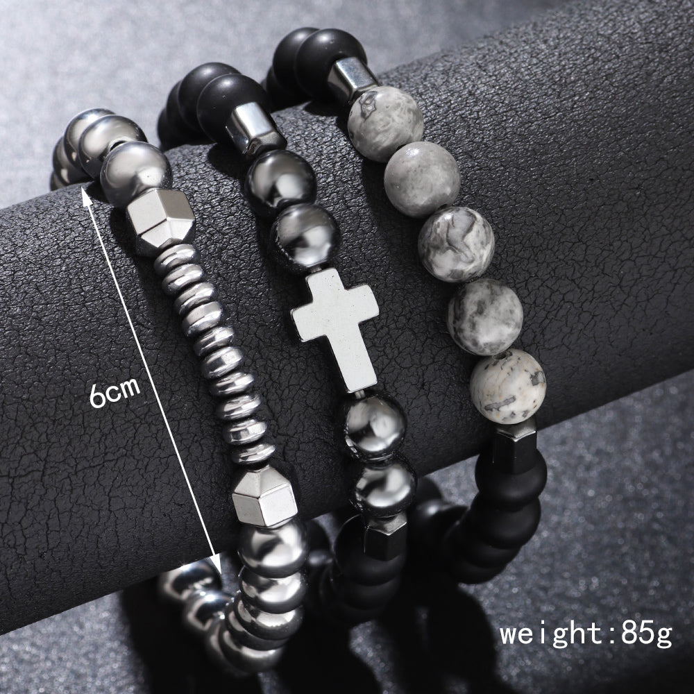 Hip-Hop Cross Natural Stone Beaded Men'S Bracelets