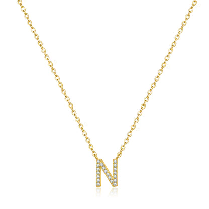 Casual Shiny Letter Copper Plating Inlay Zircon 14k Gold Plated Pendant Necklace