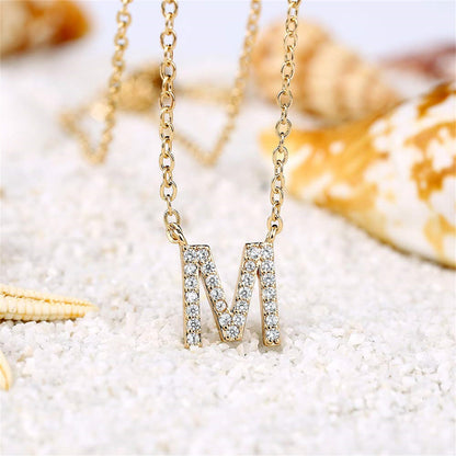 Casual Shiny Letter Copper Plating Inlay Zircon 14k Gold Plated Pendant Necklace