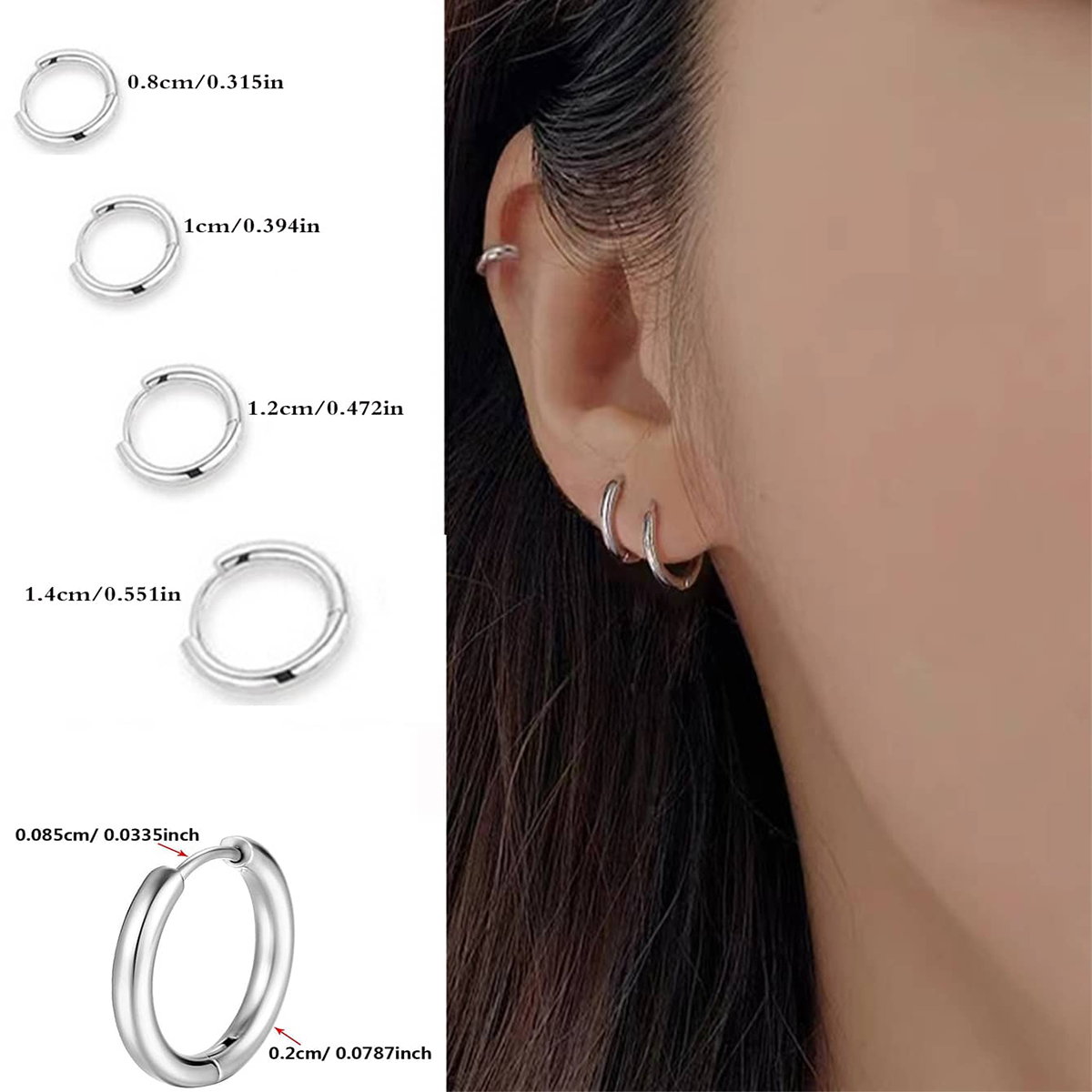 4 Sets Simple Style Solid Color Stainless Steel Earrings