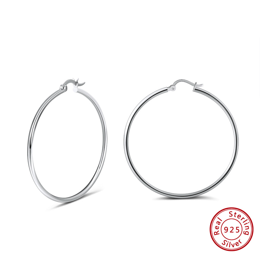 1 Pair Modern Style Classic Style Circle Plating Sterling Silver White Gold Plated Rhodium Plated Silver Plated Hoop Earrings