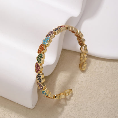 Ig Style Simple Style Heart Shape Copper Gold Plated Zircon Bangle In Bulk