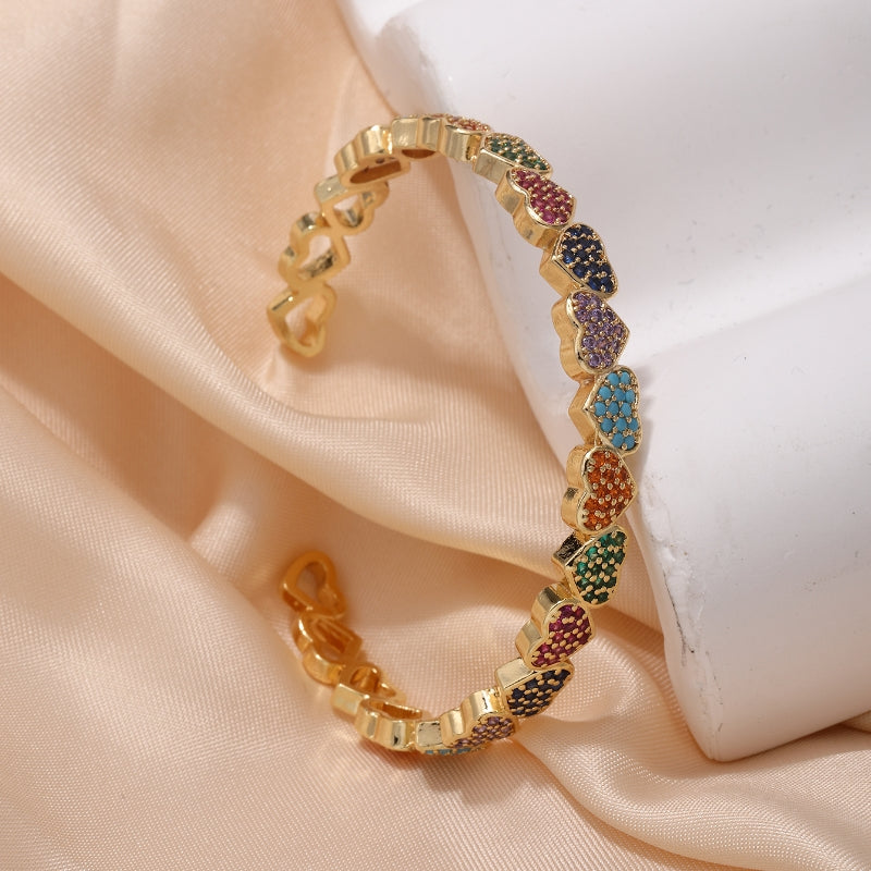 Ig Style Simple Style Heart Shape Copper Gold Plated Zircon Bangle In Bulk