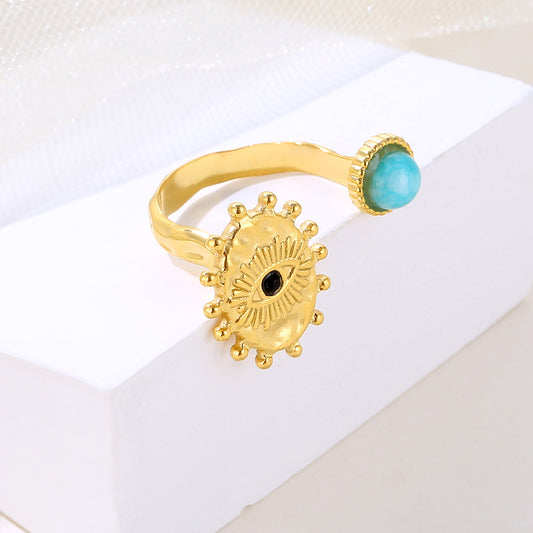 Retro Devil's Eye Stainless Steel Plating Inlay Turquoise 18k Gold Plated Open Rings