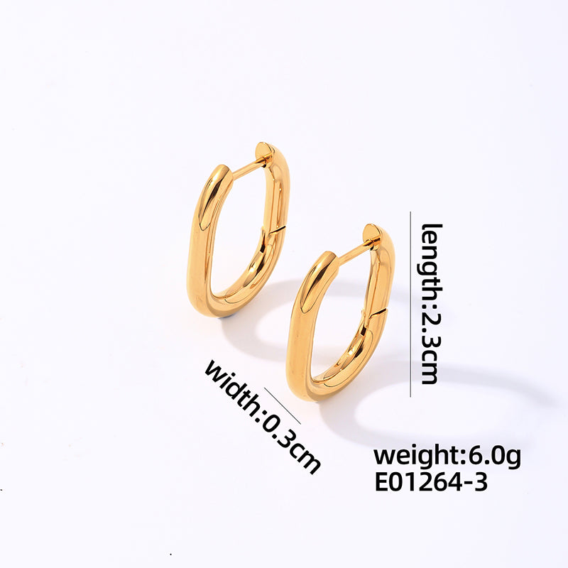 1 Pair Simple Style Geometric Oval Polishing Plating Stainless Steel Gold Plated Ear Studs