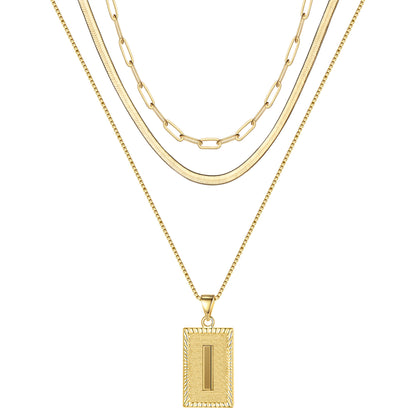 Hip-hop Cool Style Letter Rectangle Copper Plating 14k Gold Plated Layered Necklaces