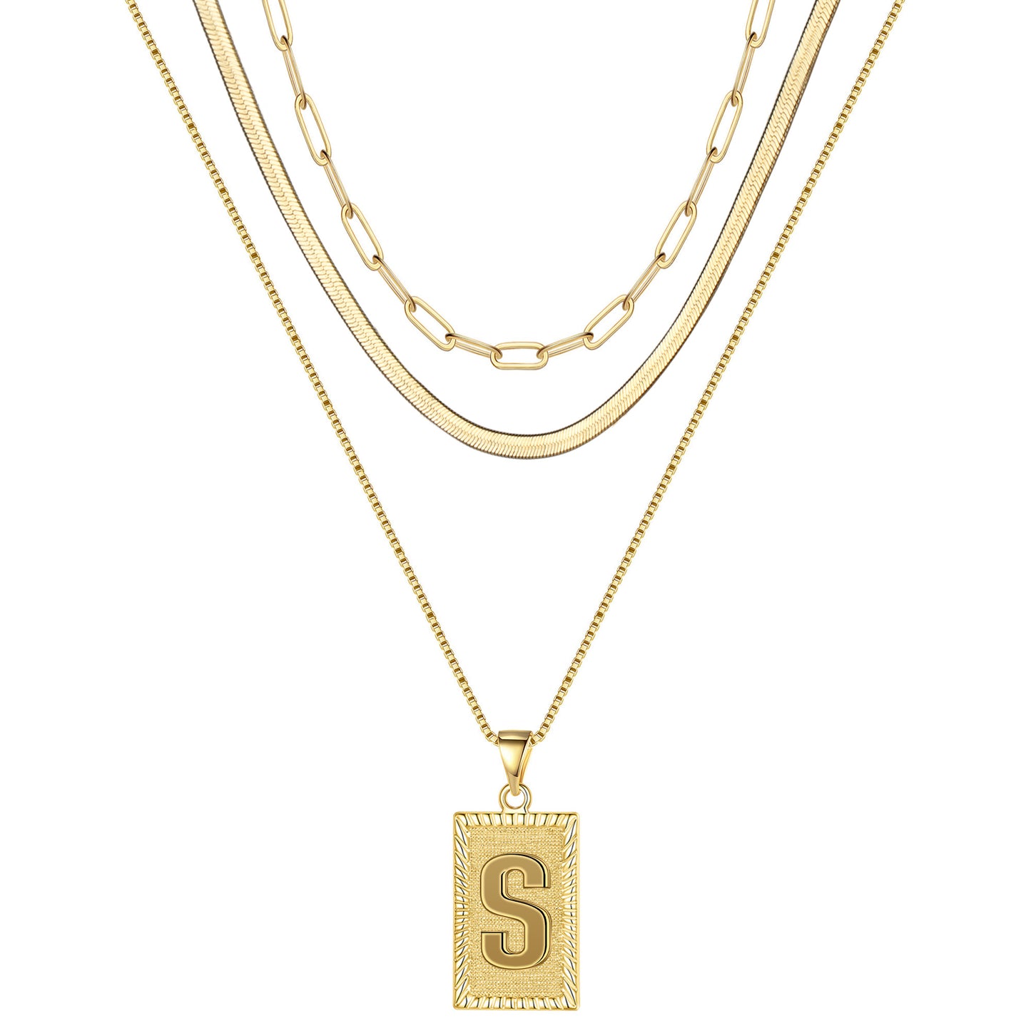 Hip-hop Cool Style Letter Rectangle Copper Plating 14k Gold Plated Layered Necklaces