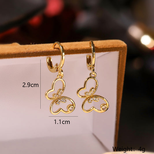 Simple Style Commute Butterfly Copper Plating Inlay Zircon 18k Gold Plated Women's Earrings Necklace