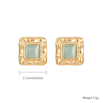 1 Pair Elegant Retro Square Polishing Plating Inlay Stainless Steel Opal Lapis Lazuli Gold Plated Ear Studs