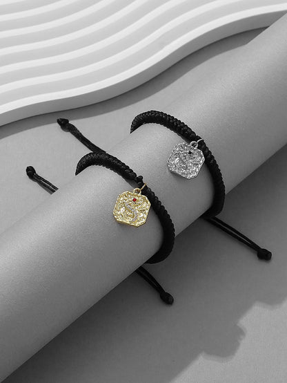 Casual Simple Style Classic Style Heart Shape Symbol Dragon Synthetic Fibre Alloy Rhinestone Inlay Artificial Rhinestones Valentine's Day Couple Drawstring Bracelets