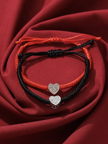 Casual Simple Style Classic Style Heart Shape Symbol Dragon Synthetic Fibre Alloy Rhinestone Inlay Artificial Rhinestones Valentine's Day Couple Drawstring Bracelets