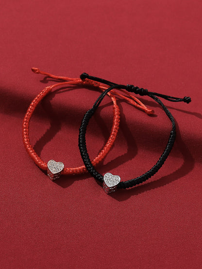 Casual Simple Style Classic Style Heart Shape Symbol Dragon Synthetic Fibre Alloy Rhinestone Inlay Artificial Rhinestones Valentine's Day Couple Drawstring Bracelets