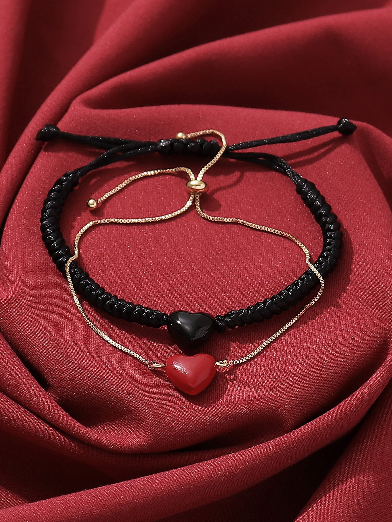 Casual Simple Style Classic Style Heart Shape Symbol Dragon Synthetic Fibre Alloy Rhinestone Inlay Artificial Rhinestones Valentine's Day Couple Drawstring Bracelets