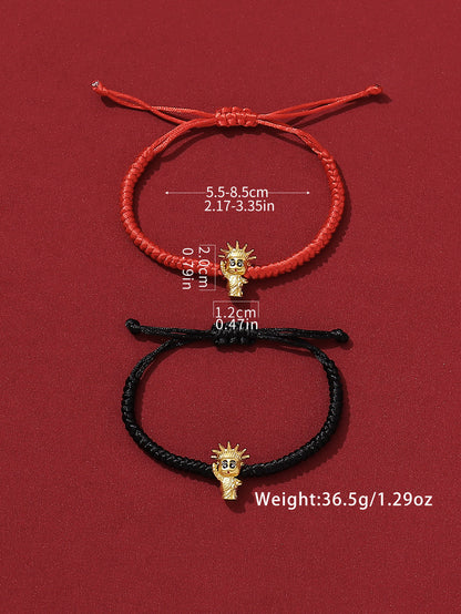 Casual Simple Style Classic Style Heart Shape Symbol Dragon Synthetic Fibre Alloy Rhinestone Inlay Artificial Rhinestones Valentine's Day Couple Drawstring Bracelets