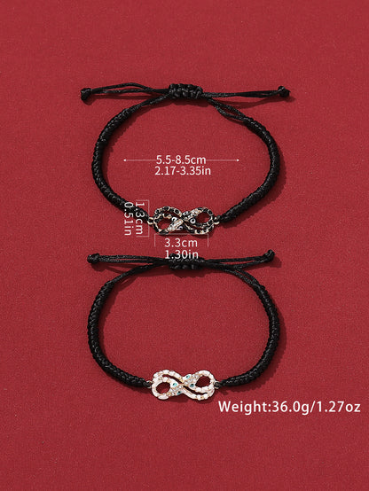 Casual Simple Style Classic Style Heart Shape Symbol Dragon Synthetic Fibre Alloy Rhinestone Inlay Artificial Rhinestones Valentine's Day Couple Drawstring Bracelets