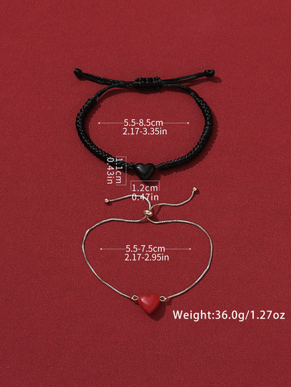 Casual Simple Style Classic Style Heart Shape Symbol Dragon Synthetic Fibre Alloy Rhinestone Inlay Artificial Rhinestones Valentine's Day Couple Drawstring Bracelets