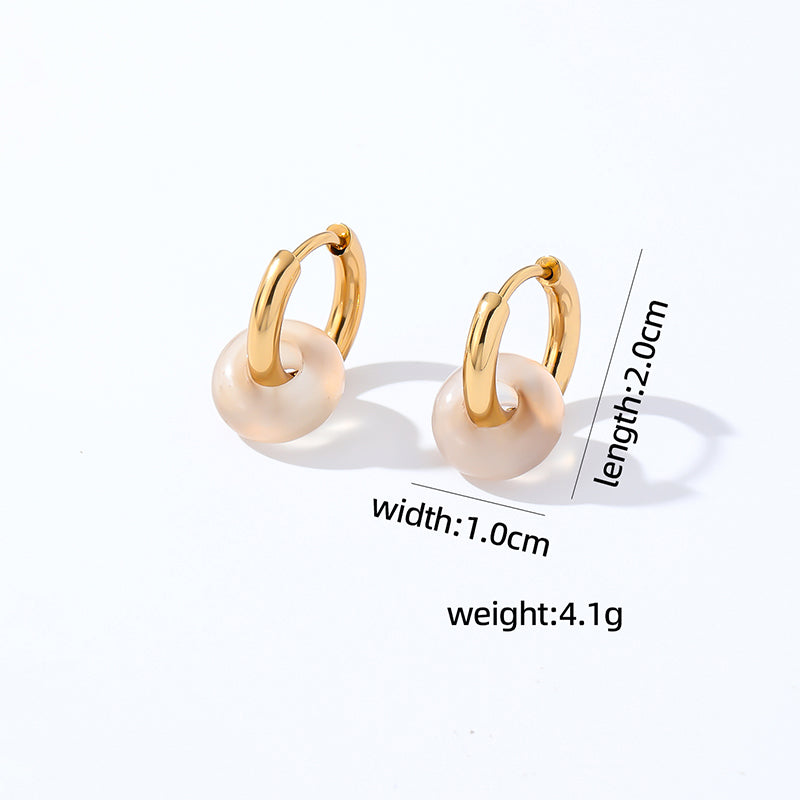 1 Pair Retro Simple Style Round Plating Stainless Steel Natural Stone Hoop Earrings