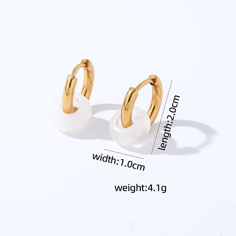 1 Pair Retro Simple Style Round Plating Stainless Steel Natural Stone Hoop Earrings