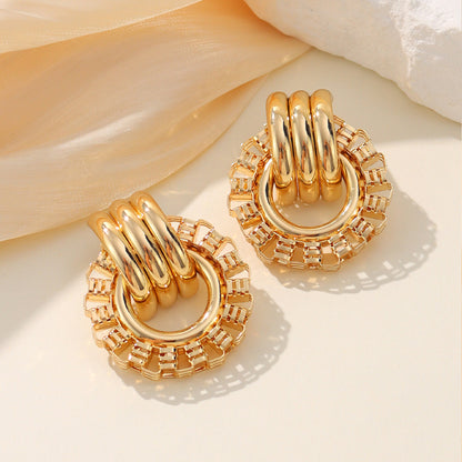 1 Pair Retro Roman Style Geometric Plating Metal 14k Gold Plated Ear Studs