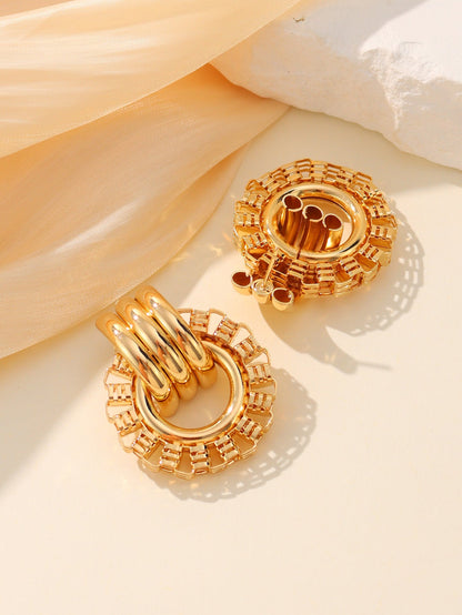 1 Pair Retro Roman Style Geometric Plating Metal 14k Gold Plated Ear Studs