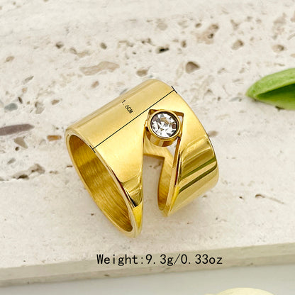 Simple Style Geometric Stainless Steel Plating Inlay Zircon 18k Gold Plated Wide Band Rings