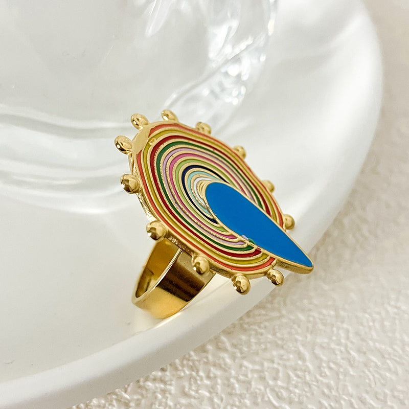 Elegant Lady Simple Style Water Droplets Stainless Steel Enamel Plating Gold Plated Open Rings