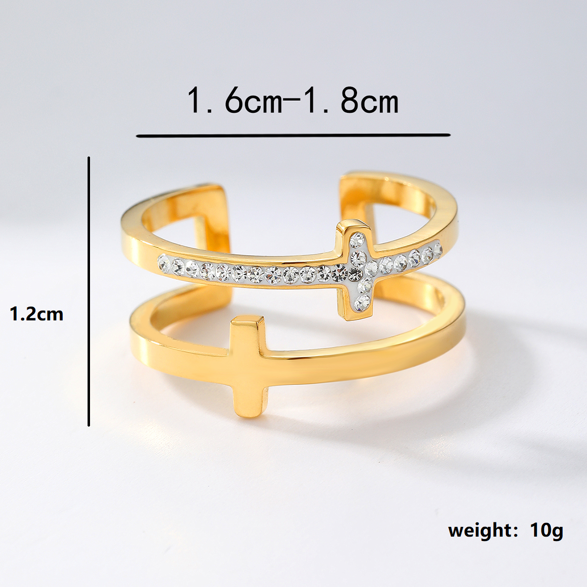 Wholesale Casual Modern Style Simple Style Cross Stainless Steel Asymmetrical Plating Inlay 18k Gold Plated Rhinestones Open Rings