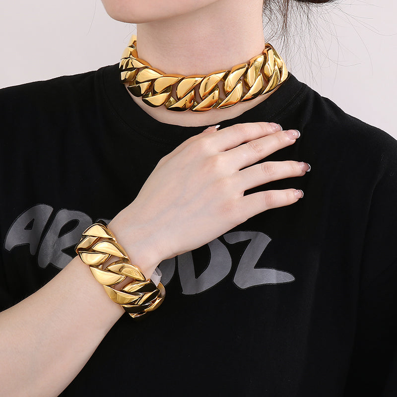 Punk Streetwear Solid Color Stainless Steel Plating 18k Gold Plated Bracelets Necklace