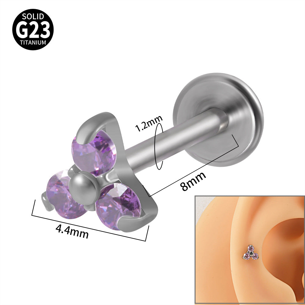 1 Piece Simple Style Flower Stainless Steel Plating Inlay Zircon Lip Stud