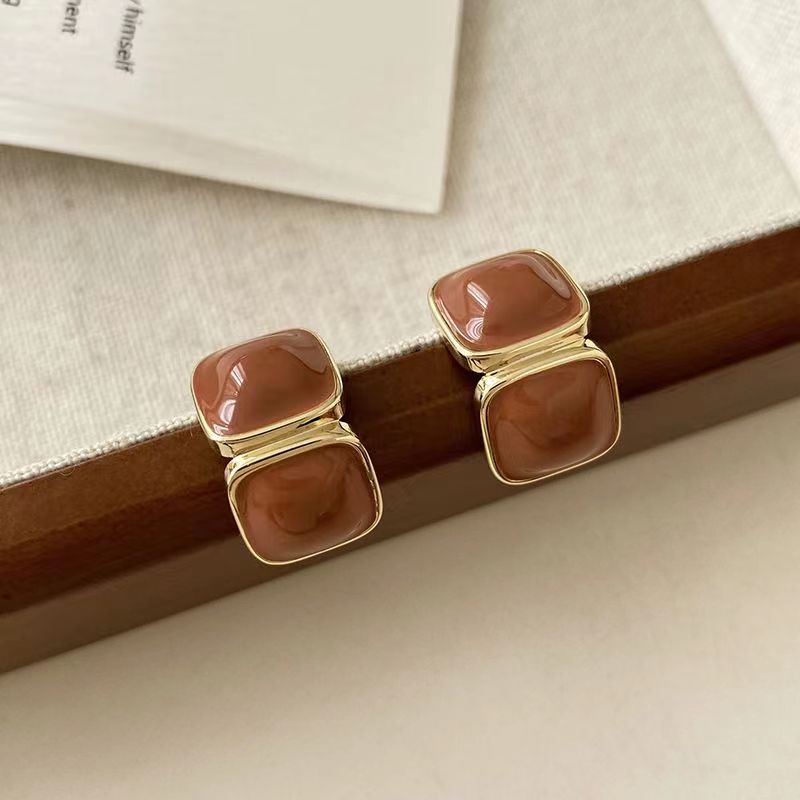 1 Pair Elegant Lady Preppy Style Square Enamel Plating Alloy Gold Plated Ear Studs