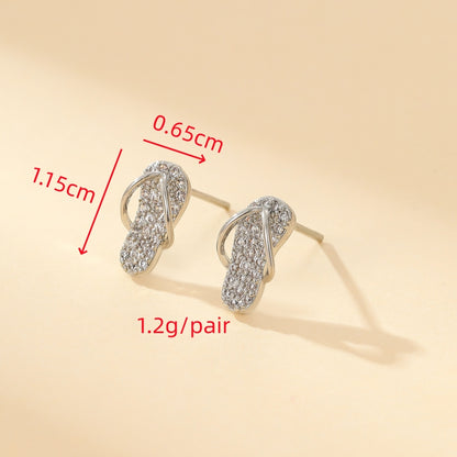 1 Pair Cute Simple Style Shiny Slippers Inlay Copper Zircon Gold Plated Ear Studs