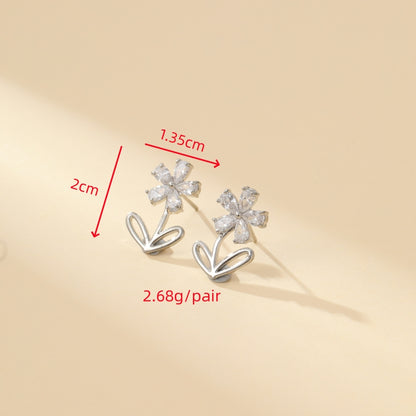 1 Pair Cute Simple Style Shiny Flower Inlay Copper Zircon Gold Plated Ear Studs