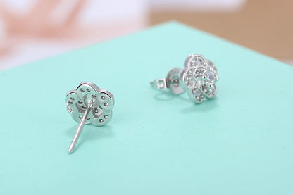 1 Pair Lady Flower Plating Inlay Copper Zircon White Gold Plated Ear Studs